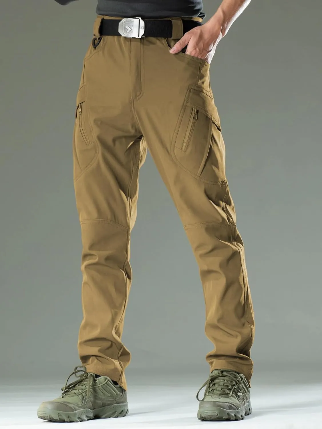 YAXHWIV Men's Hiking Cargo Pants Water Resistant Lightweight Tactical Outdoor Work Pants with Pockets(No Belt)