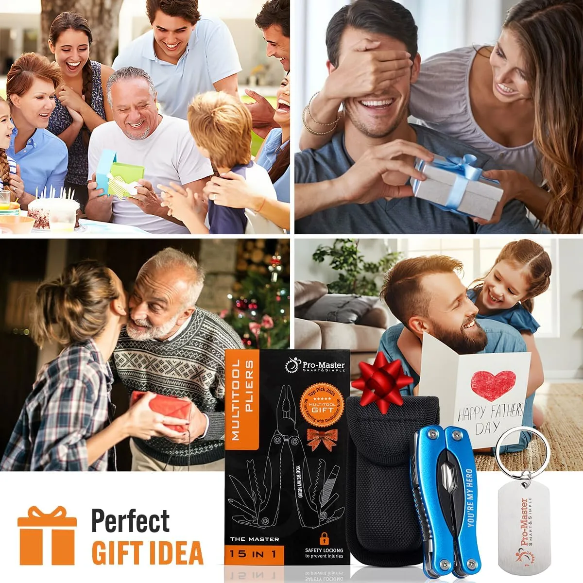 YOU ARE MY HERO Multitool 15-in-1 | Fathers Day Gift for Dad Husband Grandpa | Engraved Multi Tool with Safety-Locking for EDC & Outdoors | Great Gift from Daughter Son Wife | Unique Gadget for Men