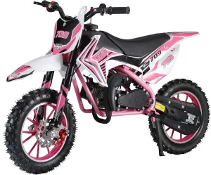 YOXIER 49cc Kids Dirt Bike, 2-Stroke Mini Bike Kids Motorcycle,Dirt Bikes for Kids 8-14,Gas Powered Dirt Bike Off Road with Front Rear Disc Brakes,Max Speed 30KM/H,Best for Kids Pink