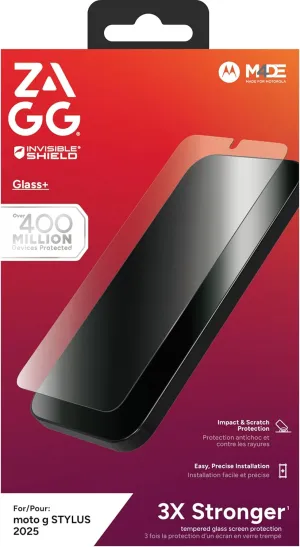 ZAGG Glass  Motorola Moto g STYLUS 2025 Screen Protector – Extreme Impact & Shatter Protection, Scratch-Resistant, Smudge-Resistant, Fingerprint Scanner Compatible, InvisibleShield, Easy Installation