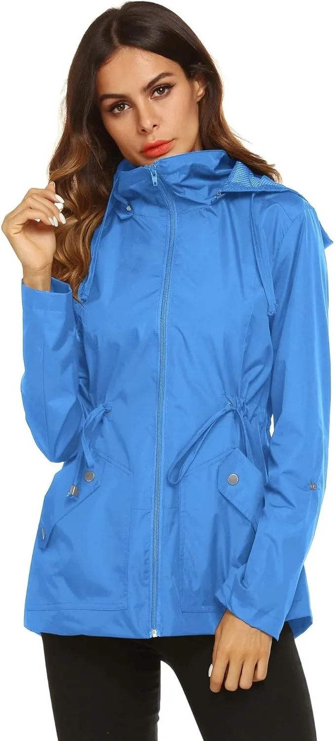ZHENWEI Rain Jacket Women Waterproof with Lined Raincoat Outdoor Active Travel Hiking