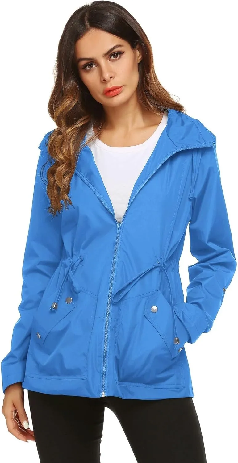 ZHENWEI Rain Jacket Women Waterproof with Lined Raincoat Outdoor Active Travel Hiking
